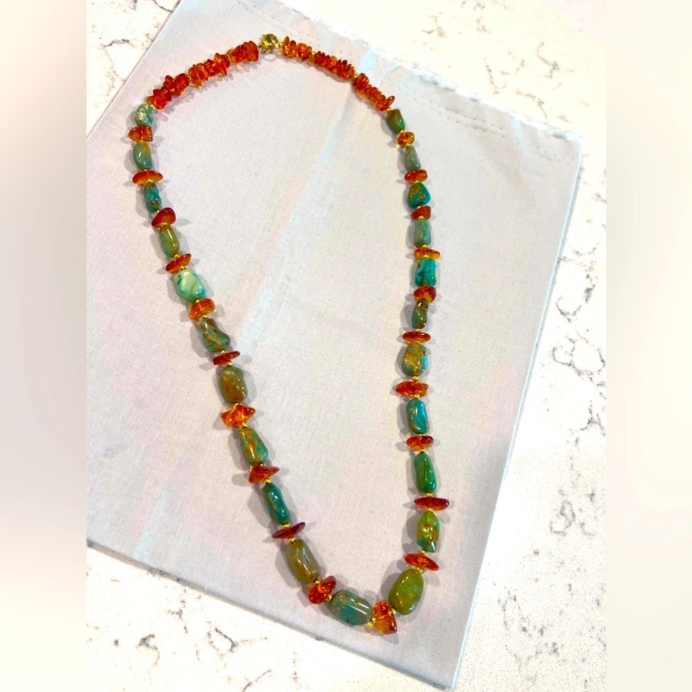 Lee Sands Amber and Turquoise 28” necklace
